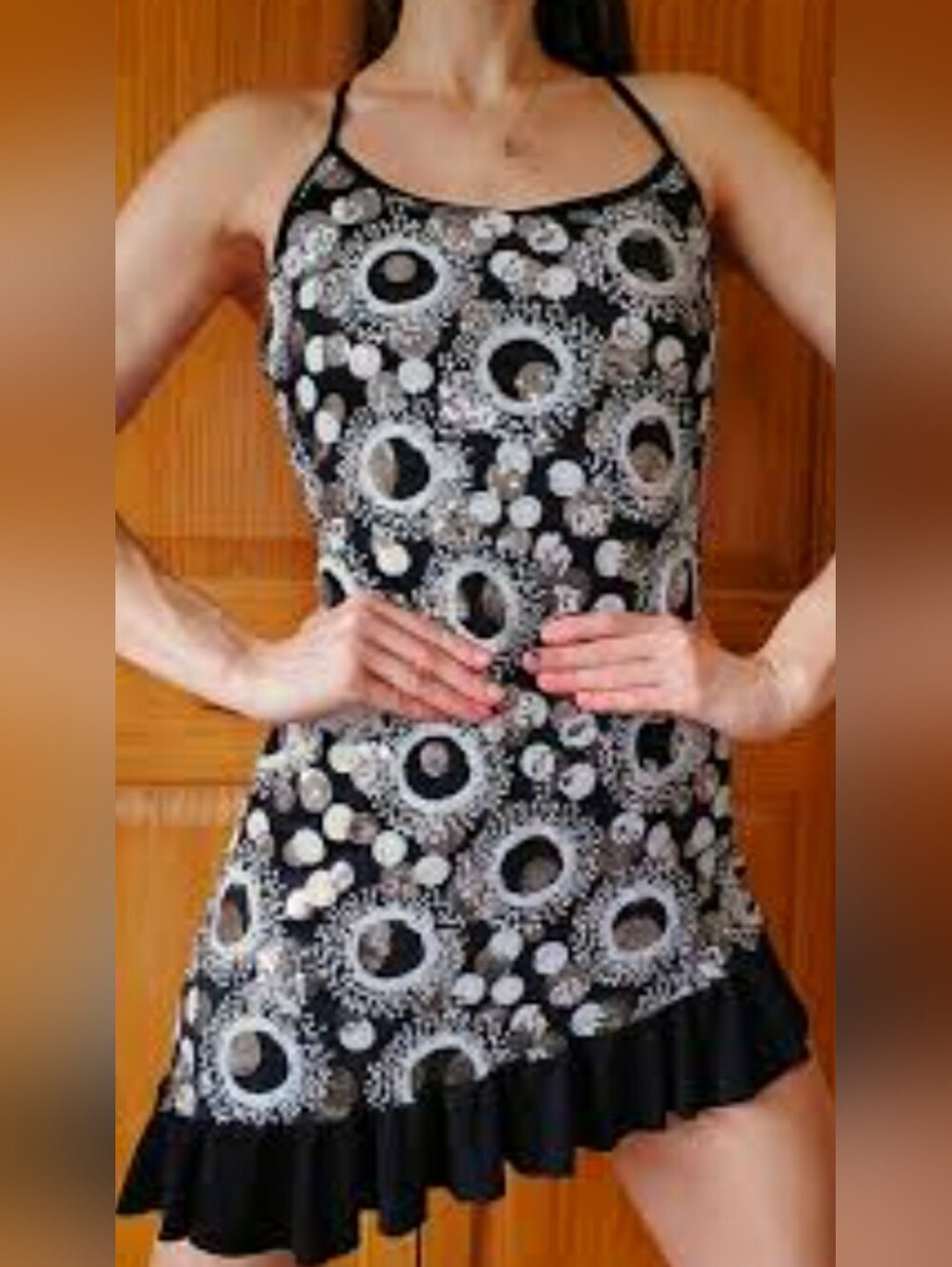 Weissman sequin leotard dance dress Sequins, Assymetric Hem Cross Back Small